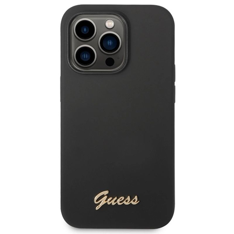 3. Guess Silicone Vintage Gold Logo iPhone 14 Pro Case - Black
