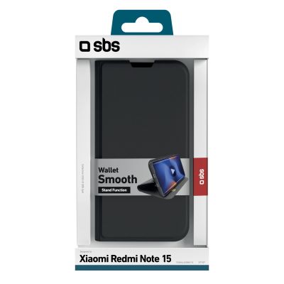 2. SBS Wallet Smooth Case for Xiaomi Redmi Note 15 with Flip - Black