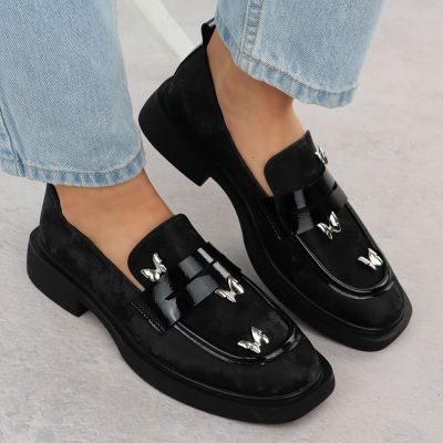 7. Ladies' loafers with butterflies, black, Potocki SZ12650
