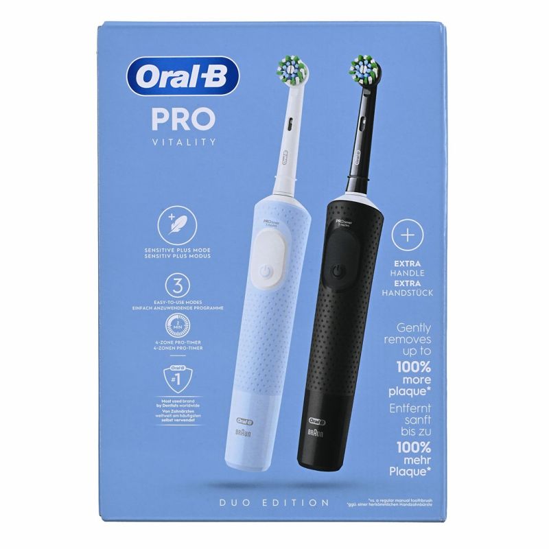 30. Oral-B Vitality Pro Duo Adult Rotating Pulsating Toothbrush Black, Blue, White