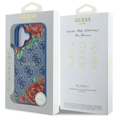 8. Guess GUHMP16SP4ROPEMCB iPhone 16 6.1" blue/blue hardcase 4G Flowers Print MagSafe