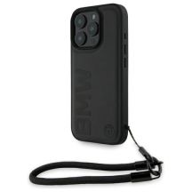 BMW Signature Leather Wordmark Cord Case for iPhone 16 Pro - Black
