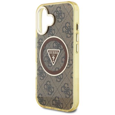 6. Guess IML Metal Glitter 4G Circle Triangle MagSafe Case for iPhone 16 - Brown