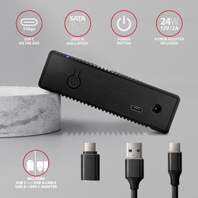 5. AXAGON EE35-GTR USB-C 3.2 Gen 1 - SATA 6G, 3.5" External Hard Drive Enclosure, Grooved - Black