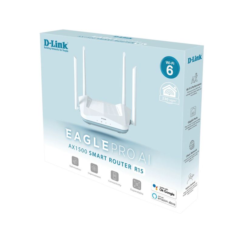 4. D-Link EAGLE PRO AI AX1500 Smart Router Wireless Router Gigabit Ethernet Dual-band (2.4 GHz/5 GHz) White