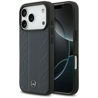Mercedes Leather Laurel Leaves Stripes MagSafe Case for iPhone 17 Pro - Blue