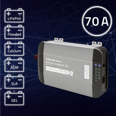13. Qoltec Monolith 51917 intelligent professional charger for LiFePO4 AGM GEL SLA batteries | 70A | 12V | Fast charging