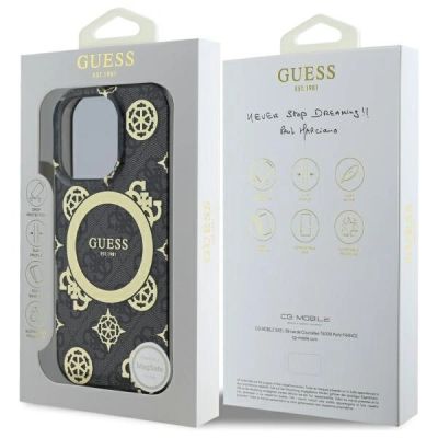 7. Guess IML Peony On 4G Background MagSafe Case for iPhone 16 Pro Max - Black
