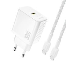 Dudao A27PCEU PD 30W GaN USB-C Wall Charger with USB-C Cable - White