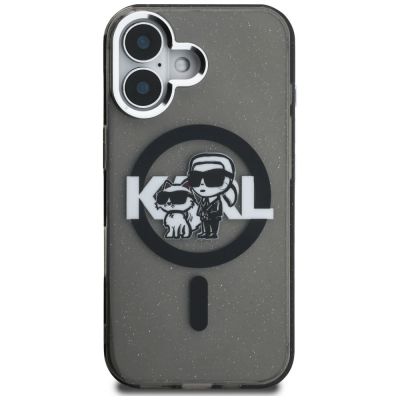 3. Karl Lagerfeld IML Glitter Karl & Choupette Sketch Logo MagSafe Case for iPhone 16 - Black