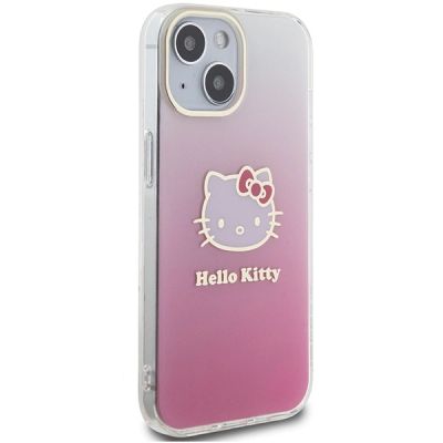 4. Hello Kitty IML Gradient Electrop Kitty Head case for iPhone 15 - pink