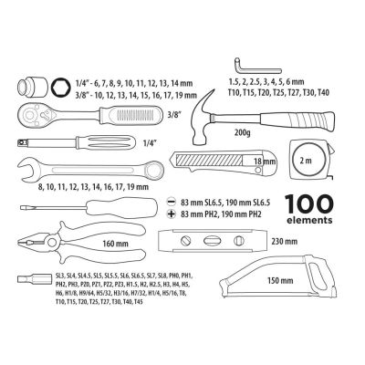 2. Top Tools 1/4", 3/8" Tool Set 100 Pieces