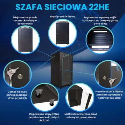 13. Extralink Rack Cabinet 22U 600x800 Black Floor Standing