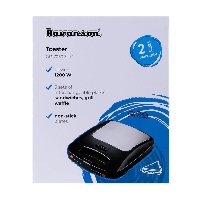 2. Ravanson OP-7050 3-in-1 Toaster (1200W; black)