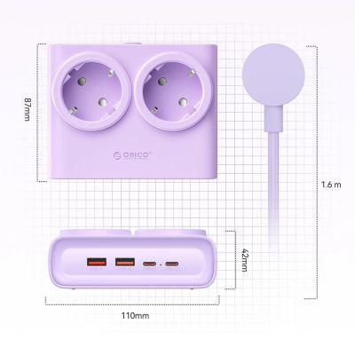 5. Orico PDC25 25W 6in1 Power Strip 2x AC + 2x USB-A + 2x USB-C - Purple