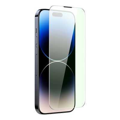 3. Baseus Full Screen Tempered Glass for iPhone 14 Pro Max with Anti Blue Light Filter and 0.3mm Speaker Cover + Mounting Frame