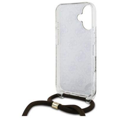 6. Guess Crossbody Cord 4G Print Case with Lanyard for iPhone 16 - Brown