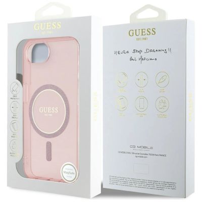 8. Guess IML Glitter Circle MagSafe case for iPhone 16e - pink