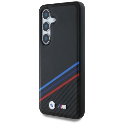 2. BMW Leather Tricolor Crossing Stripes MagSafe Case for Samsung Galaxy S25 - Black