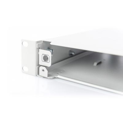 8. FO patch panel without faceplate 19'' 1U, sliding, PG13.5 and PG16 gland, ties/holders, gray