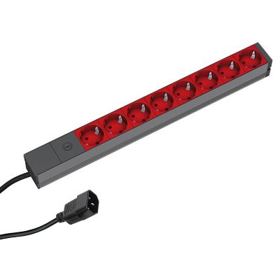 2. Bachmann 48.30cm (19") ALU power strip, 8-way, for UPS with IEC IEC320 C14 (for UPS systems), power supply 2 m, 1U, 8 red sockets with grounding, without switch, with 10 A fine fuse (333.538)