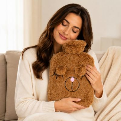 3. RUBBER HOT WATER BOTTLE 1.75L IN ANIMAL COVER - BROWN