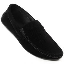 Men's Suede Slip-On Loafers with Openwork Black News 4873