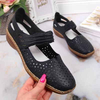 Rieker W RKR139 navy blue leather shoes