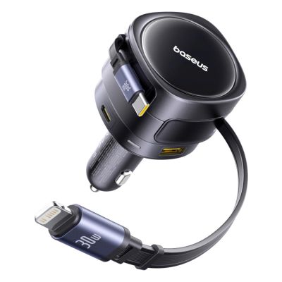 3. Baseus Enjoyment Max 90W Car Charger 2x USB-C + USB-C and Lightning Cable - Black