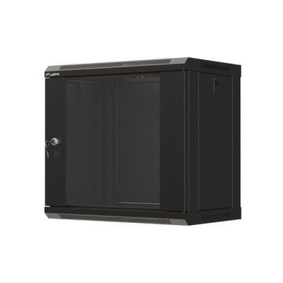 16. LANBERG WALL-MOUNTED RACK CABINET 19" 9U 540X350 BLACK GLASS DOOR (FLAT PACK)