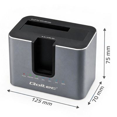 9. Qoltec 52631 HDD SSD Docking Station | SATA | M.2 NVMe | Cloning | USB-C | 10Gb/s | 28TB
