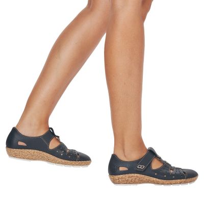 5. Women's leather openwork shoes, comfortable, with Velcro, black, Rieker 44852-14