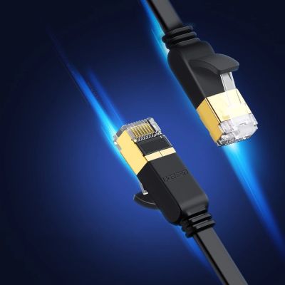 6. Ugreen Flat Cable Internet Network Cable Ethernet Patchcord RJ45 Cat 7 STP LAN 10 Gbps 10m Black (NW106 11265)