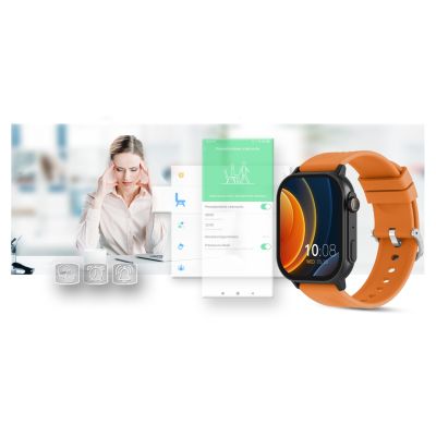 19. Gravity GT15-2 Smartwatch Orange Silicone Strap + Black Bracelet