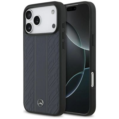 Mercedes Leather Laurel Leaves Stripes MagSafe Case for iPhone 17 Pro Max - Blue