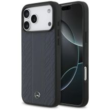 Mercedes Leather Laurel Leaves Stripes MagSafe Case for iPhone 17 Pro Max - Blue