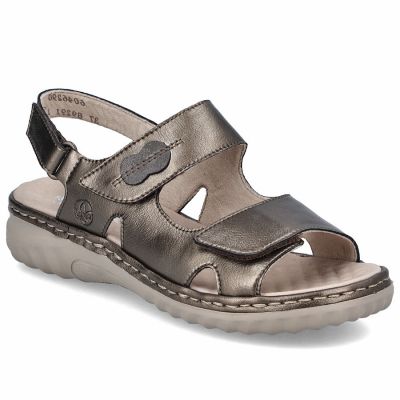 4. Women's leather sandals with Velcro, metallic brown, Rieker 60462-90