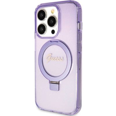2. Guess Ring Stand Script Glitter MagSafe case for iPhone 15 Pro - purple