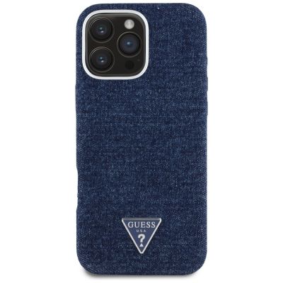 3. Guess Denim Triangle Logo MagSafe iPhone 16 Pro Case - Blue