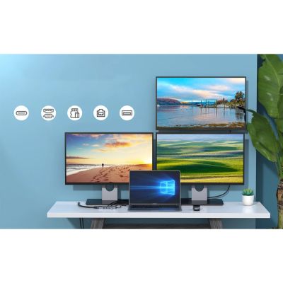 7. Choetech multifunctional HUB with display 12in1 USB-C to USB-C / USB-A / HDMI / VGA / AUX / SD / TF gray (HUB-M26)