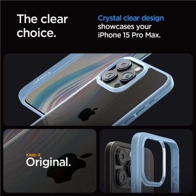 5. Spigen Crystal Hybrid Case for iPhone 15 Pro Max - Clear Blue