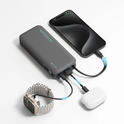 3. Cuktech CUKP200NGLDG 55W 20000mAh Powerbank with Built-in USB-C Cable - Gray