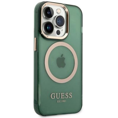 4. Guess GUHMP14LHTCMA iPhone 14 Pro 6.1" green/khaki hard case Gold Outline Translucent MagSafe