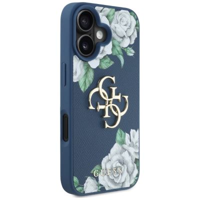 4. Guess Grained Roses Big 4G logo case for iPhone 16 - blue