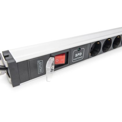 11. Digitus Power strip with aluminum profile, with switch and surge protection, 12 sockets with protective contacts, power cord