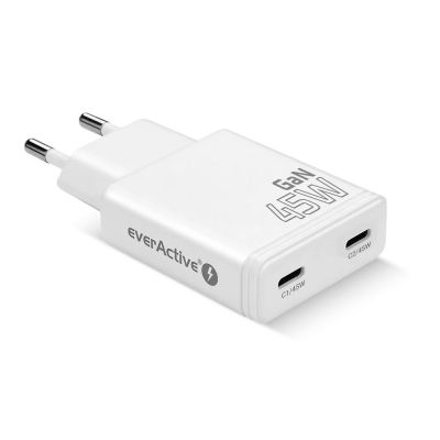 2. EVERACTIVE GAN SUPER SLIM 2X USB-C PD 45W WHITE CHARGER SC-465Q
