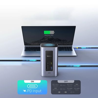 13. Baseus NU1 Air Spacemate hub 12in1 USB-C docking station - 2xHDMI 4K@60Hz 2xUSB-C 10Gb/s 2xUSB-A 5Gb/s 2xUSB-A (480Mb/s) RJ45 SD/microSD 3.0 USB-C (PD) - gray