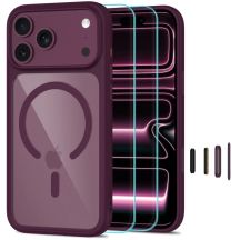Tech-Protect MagOne CC MagSafe Case + Tempered Glass 2-Pack for iPhone 18 Pro Max / 17 Pro Max - Clear Burgundy