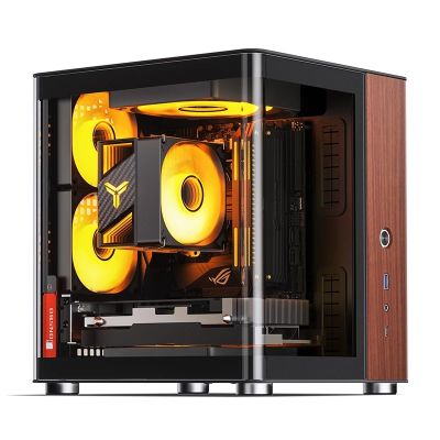 6. Jonsbo TK-0 PC Case, Mini-Tower, Mini-ITX, Tempered Glass, Wood - black