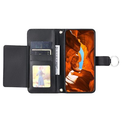 3. Samsung Galaxy A37 5G Leather Wallet Case with Stand and Shoulder Strap - Black
